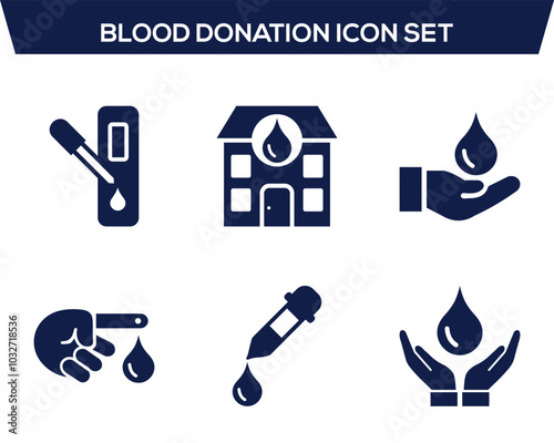 BLOOD DONATION, Blood Bank, Blood Test  Icon Set.