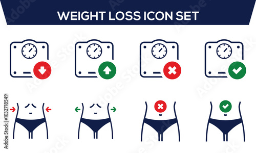 Weight Loss Gain Scale Body Shape Control Diet icon Set