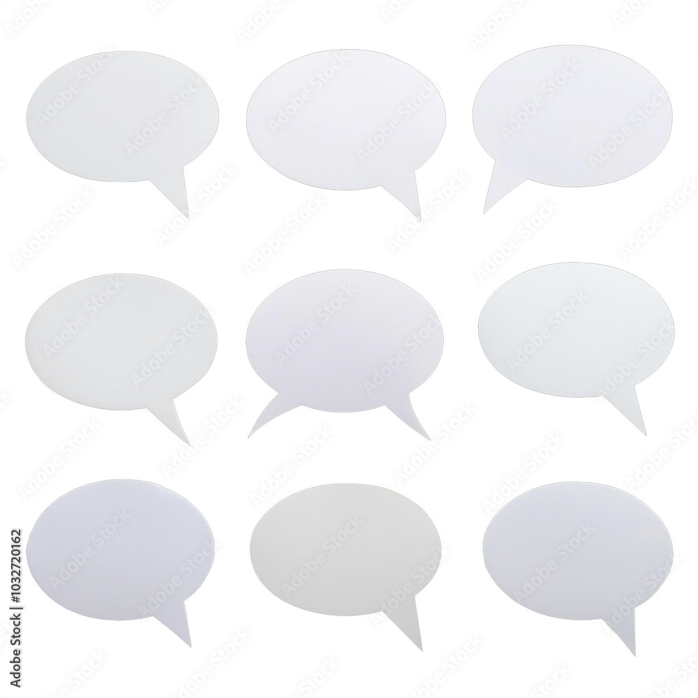 Set of white speech bubbles, isolated on black background, cutout Set of white speech bubbles, isolated on black background, cutout