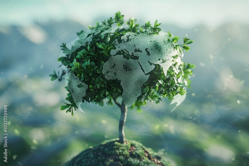 World map tree symbolizes environmental conservation and global unity. World map tree symbolizes environmental conservation and global unity.