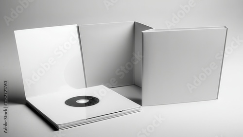 Realistic mockup digipack for CDs, perfect for displaying cover art and packaging designs. Ideal for musicians, designers, and marketers. High-quality PSD file. photo