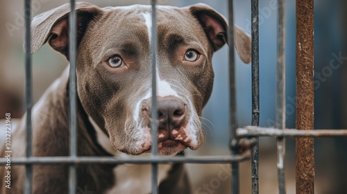 Pit bull waiting for adoption at a local animal shelter photo