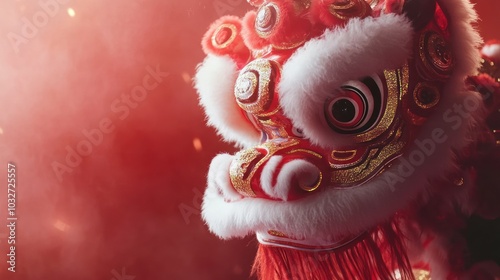 A vibrant lion dance costume head, symbolizing celebration and cultural heritage.