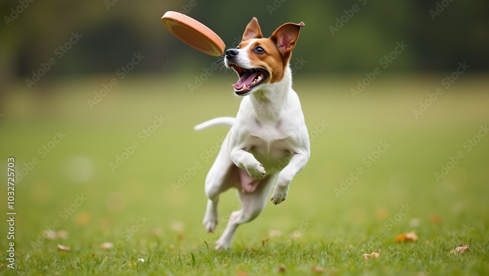 Energetic Jack Russell Terrier catching frisbee mid air