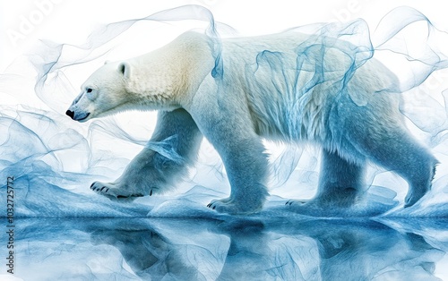 Serene Polar Bear Walking on Ice Surface