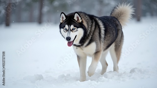 Majestic Alaskan Malamute in snowy wilderness