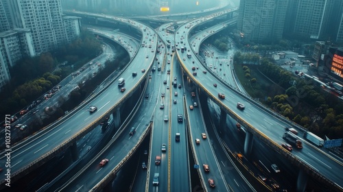 Aerial View of Urban Highway Interchange