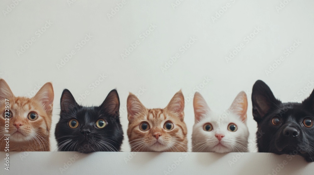 Five Adorable Pets Looking Over Five Adorable Pets Looking Over