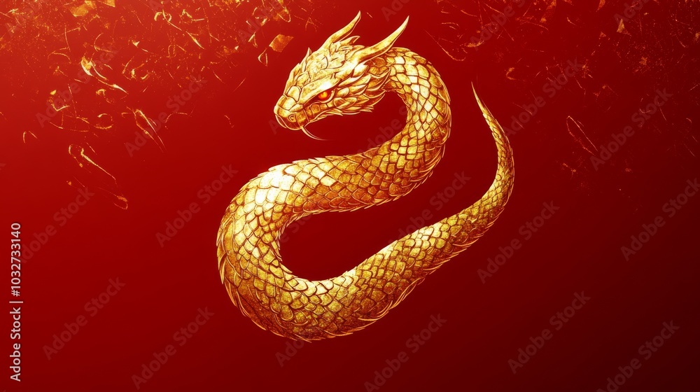 Golden Dragon on Red Background