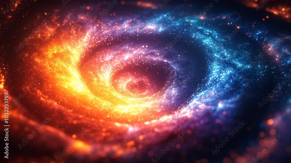 A spiral galaxy with a bright orange and blue swirl A spiral galaxy with a bright orange and blue swirl