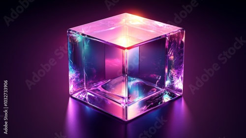 Futuristic Glass Cube with Neon Glow