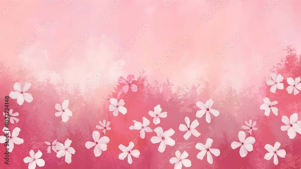 Soft pink gradient background with white and pink flowers Soft pink gradient background with white and pink flowers