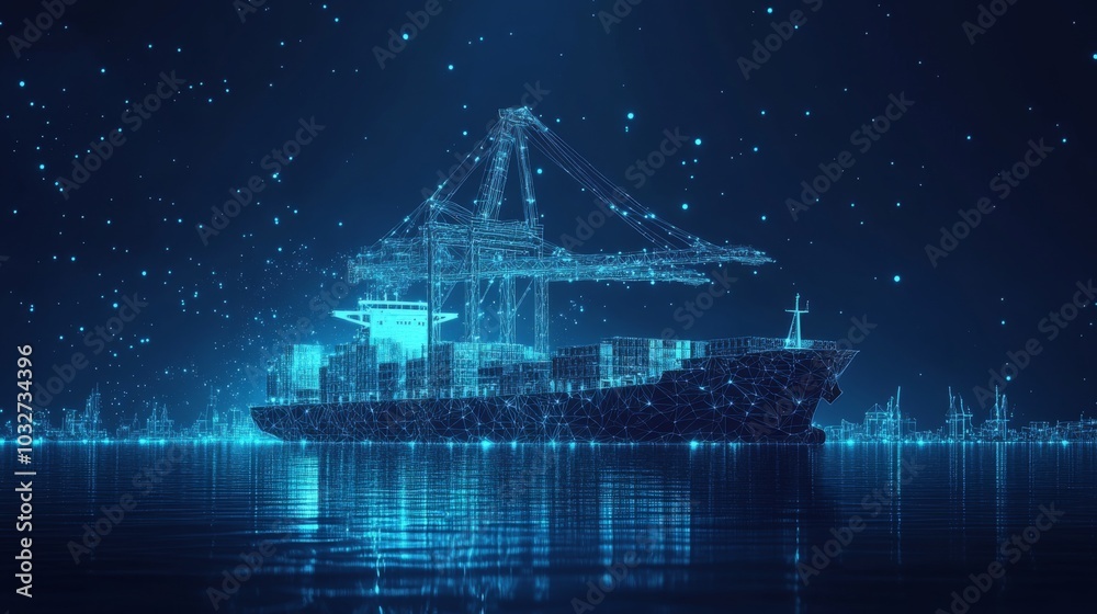 Fototapeta premium Futuristic Digital Cargo Ship at Sea