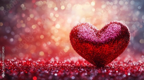 Glittering Heart on Sparkling Background