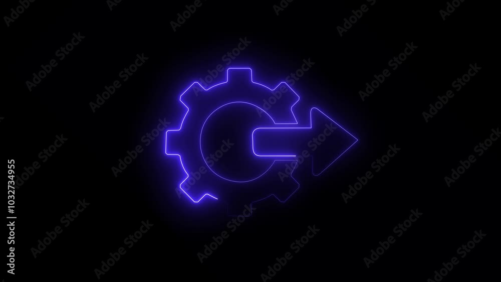 Neon glowing red color gear setting icon on black background. spinning gears setting icon animation. glowing neon setting icon, Technology setting icon with directional arrow Neon glowing red color gear setting icon on black background. spinning gears setting icon animation. glowing neon setting icon, Technology setting icon with directional arrow