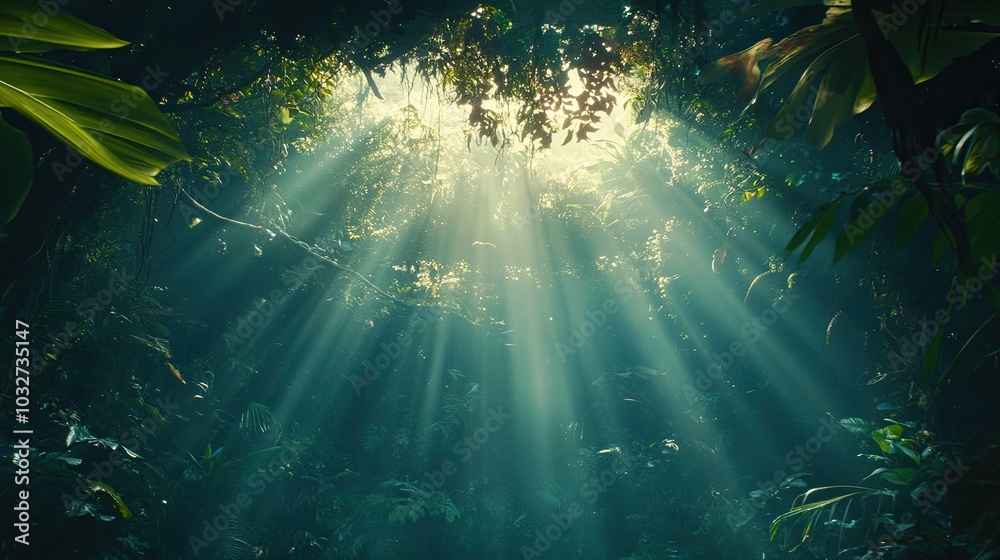 Sunbeams Illuminating a Dense Rainforest Canopy Sunbeams Illuminating a Dense Rainforest Canopy