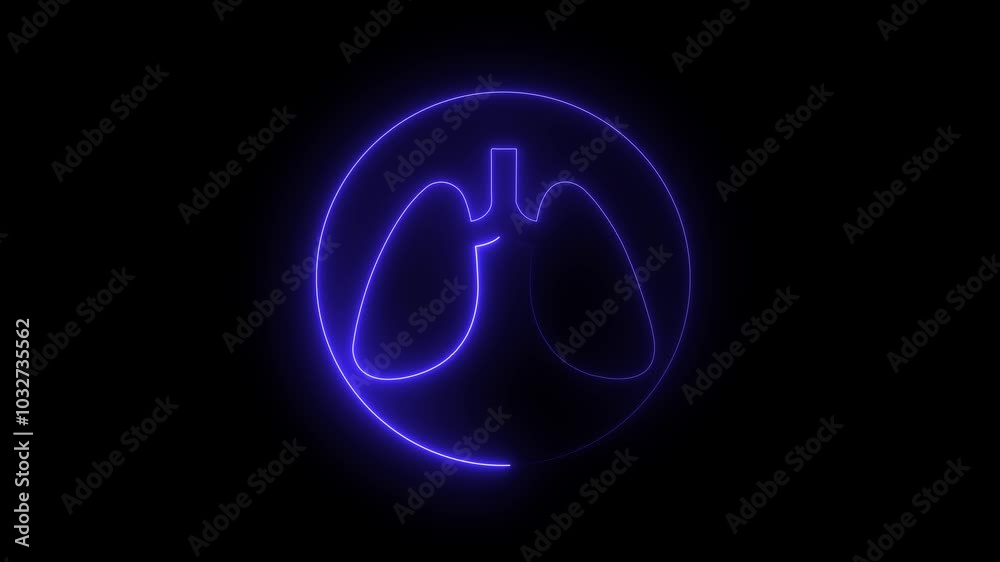 The appearance of the neon glowing symbol lungs icon with neon circle. neon human Lung and kidney icon animation .Human lung and kidney icon animation on black background. Used in medical science