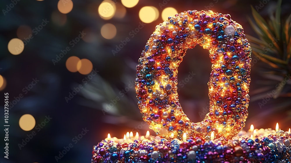 intricately decorated birthday cake topper in the shape of a number glittering in the light isolated background intricately decorated birthday cake topper in the shape of a number glittering in the light isolated background