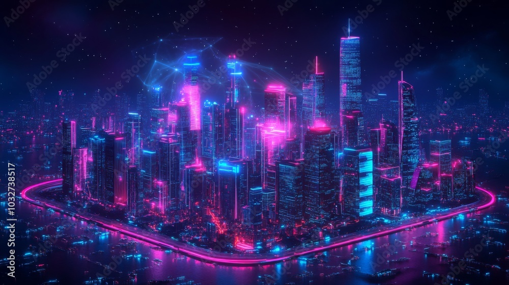 Fototapeta premium Futuristic Neon Cityscape at Night
