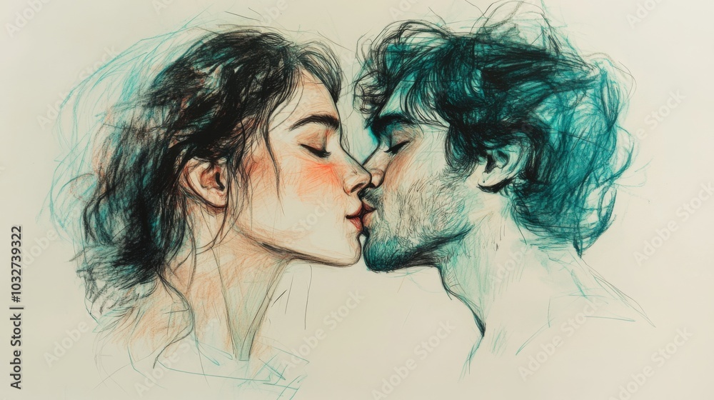 Romantic Sketch of Kissing Couple Romantic Sketch of Kissing Couple