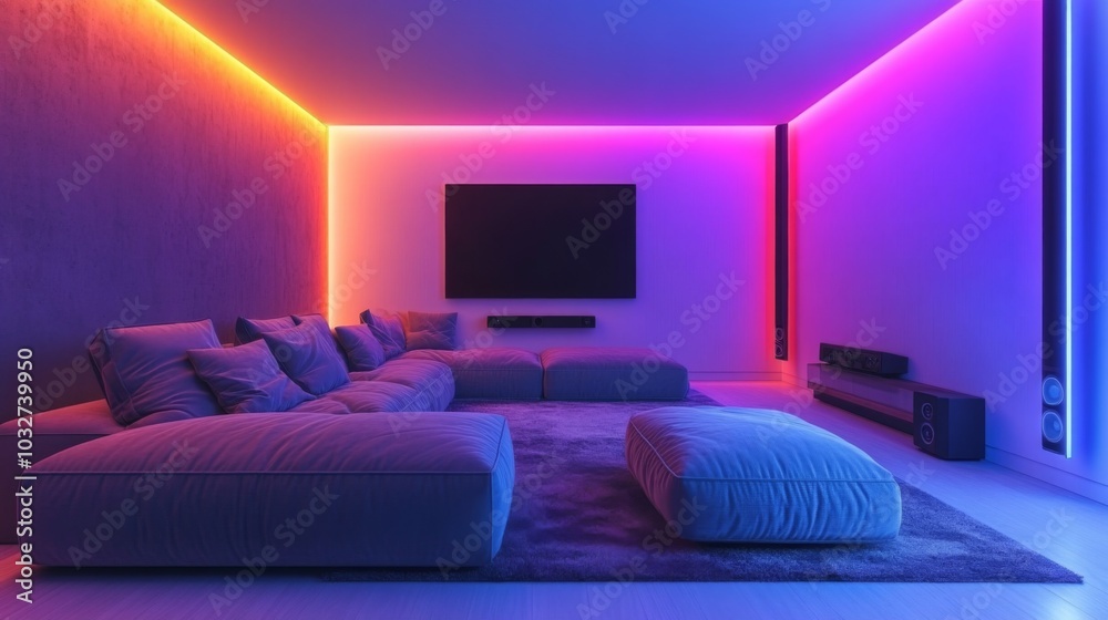 Modern Living Room with Neon Lighting Modern Living Room with Neon Lighting