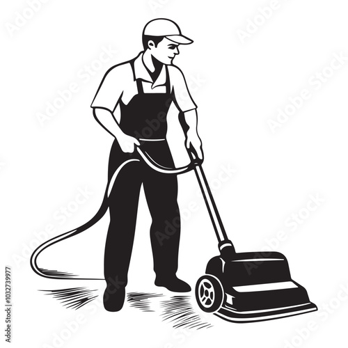 Cleaning service silhouette, House cleaning person silhouette vector illustration isolated on a white background, Floor Cleaning Logo