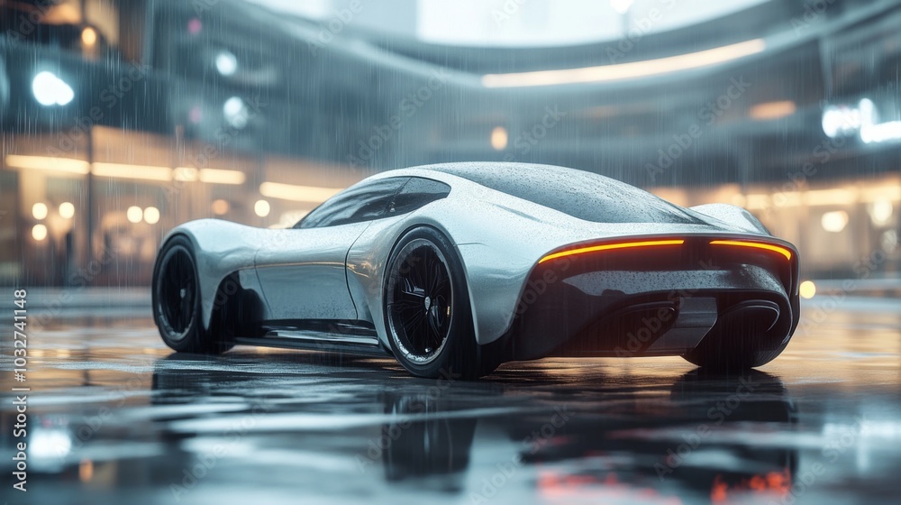 Futuristic Sports Car in Rain Futuristic Sports Car in Rain