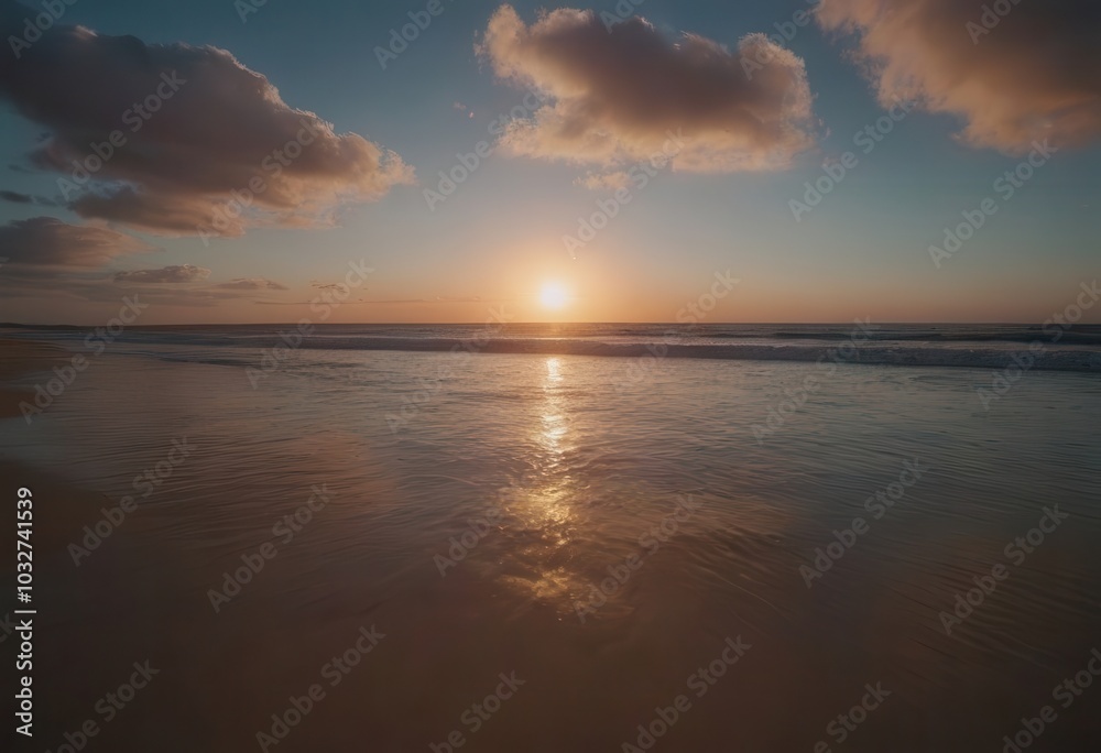 The Tranquil and Beautiful Sunset Over Serene Ocean Waves Creates a Magical Atmosphere The Tranquil and Beautiful Sunset Over Serene Ocean Waves Creates a Magical Atmosphere