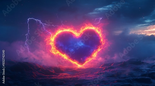 Fiery Heart in Mystical Landscape