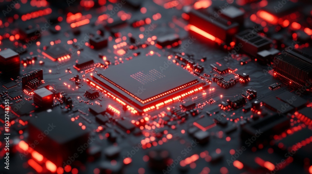 Illuminated Red Circuit Board