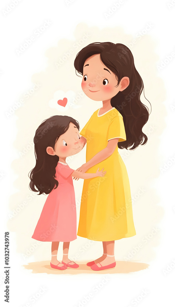 A vector illustration of an adorable little girl with big, sparkling eyes and a joyful smile. She has colorful hair accessories and is wearing a cute dress, playing in a vibrant garden filled with flo A vector illustration of an adorable little girl with big, sparkling eyes and a joyful smile. She has colorful hair accessories and is wearing a cute dress, playing in a vibrant garden filled with flo