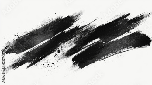 Abstract Black Brush Strokes on White Background