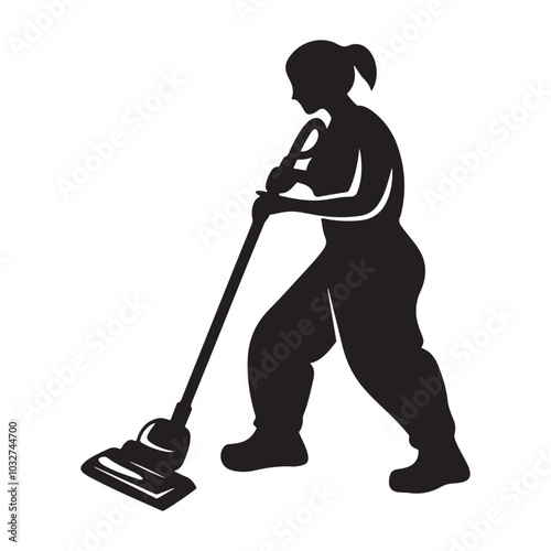 Cleaning service silhouette, House cleaning person silhouette vector illustration isolated on a white background, Floor Cleaning Logo