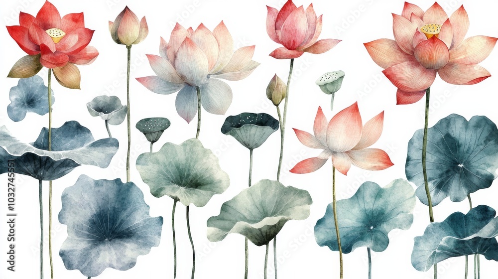 Obraz premium Watercolor Lotus Illustration