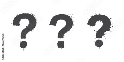 Black question marks set in distressed grunge style on a white background