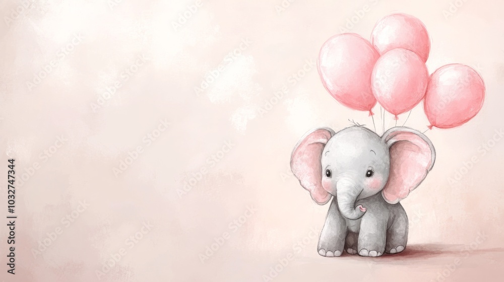 Cute Elephant with Balloons Cute Elephant with Balloons