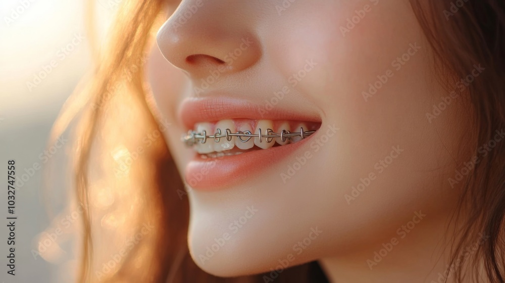 Close-up of Smiling Woman with Braces Close-up of Smiling Woman with Braces