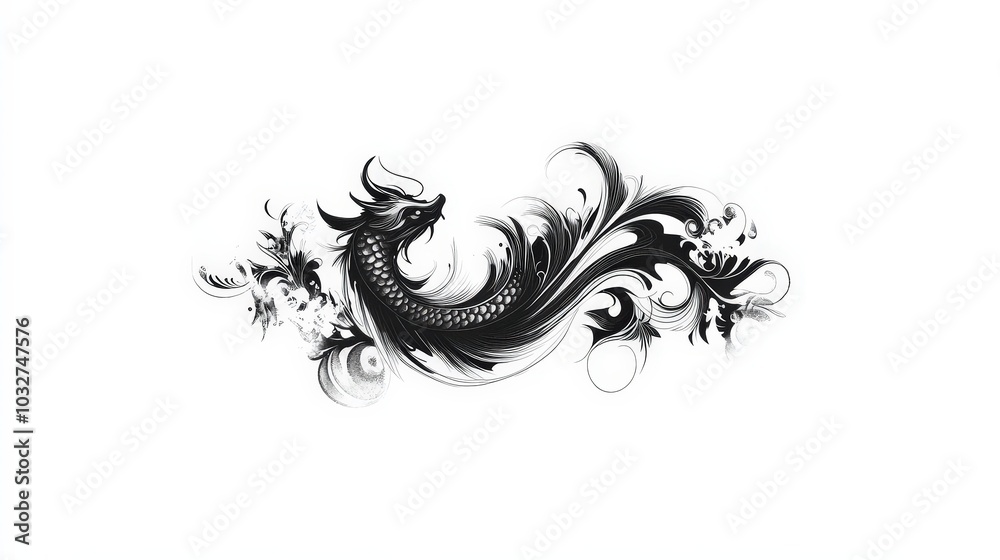 Fototapeta premium Minimalist Doodle Style Pho Tattoo Design on White Background
