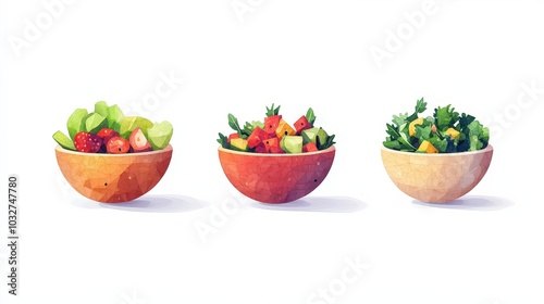 Greek Salad Game Asset Divider Icons Set: Low Poly Playful Imagery in Minimalist Style on White Background