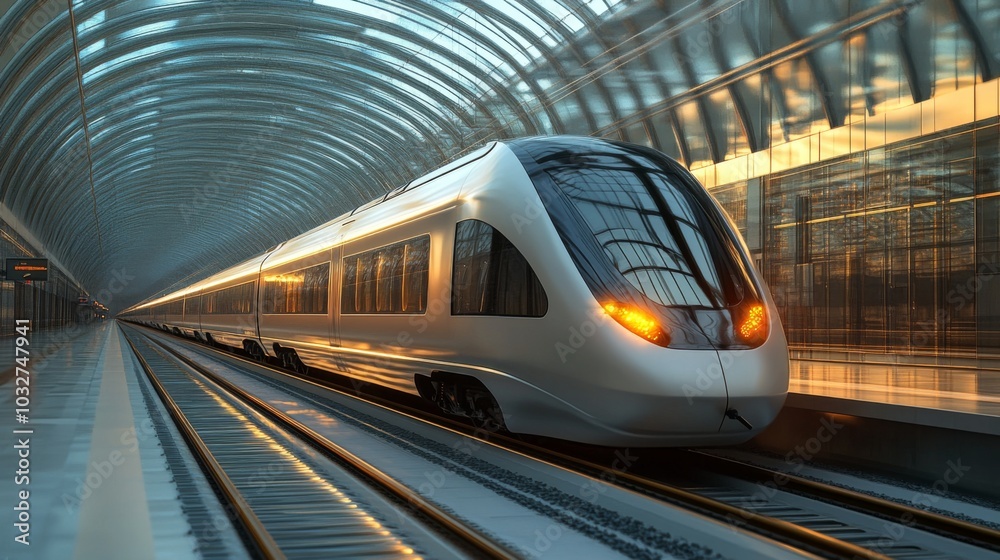 Fototapeta premium Modern High-Speed Train in Futuristic Tunnel
