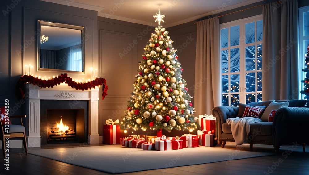 blur christmas decorations photo bright lights tree beautifully decorated holiday room