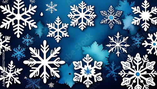 blue doodle watercolor snowflakes big bundle beautiful holiday decoration set