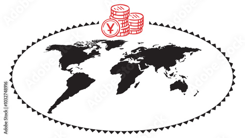 World Map with Currency Concept with China Yuan, Vector Illustration Abstract Editable image