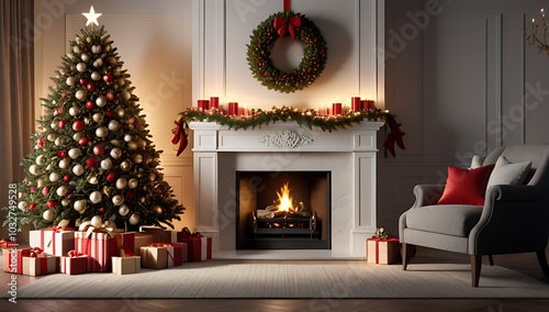 christmas decorations surround fireplace christmas tree cozy living room