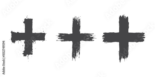Black plus marks set in distressed grunge style on a white background