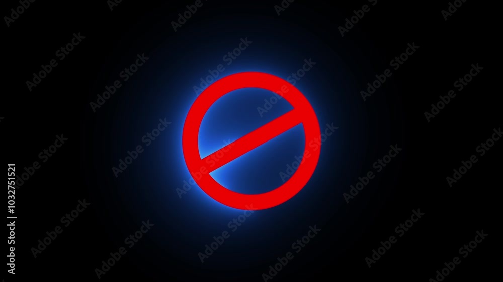 Warning icon animation on black background. neon line Ban icon. Warning icon animation on black background. neon line Ban icon.