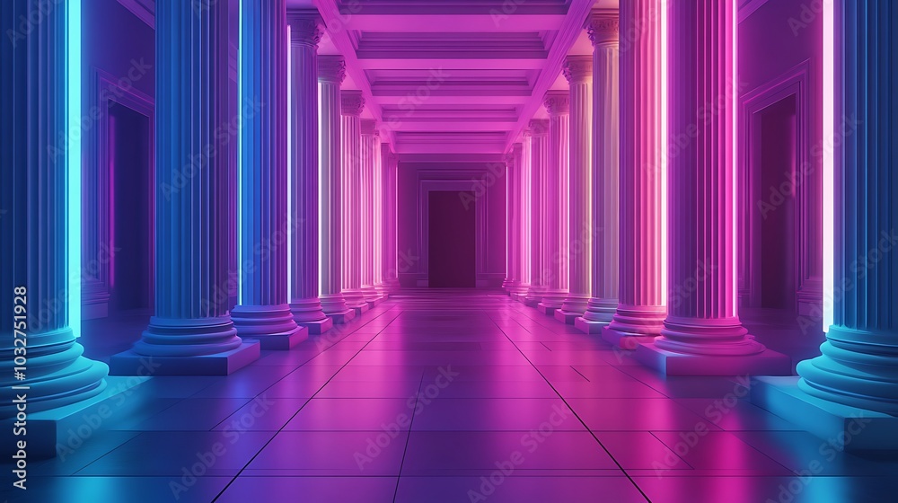 Enchanting Neon Corridor Inviting Visitors To Experience City Vibrance photo Enchanting Neon Corridor Inviting Visitors To Experience City Vibrance photo