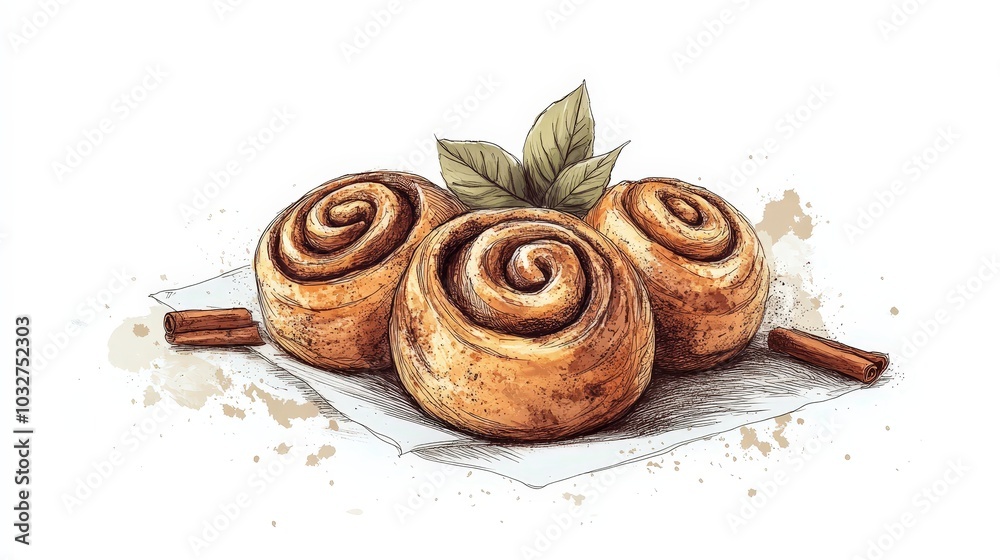 Fototapeta premium Minimalist Cinnamon Roll Doodle Tattoo Design on White Background with Low Saturation and Contrast