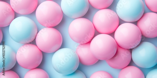 Bubble Gum Abstract on Blue Background. Сollection of soft, creamy, spheres in pastel colors.