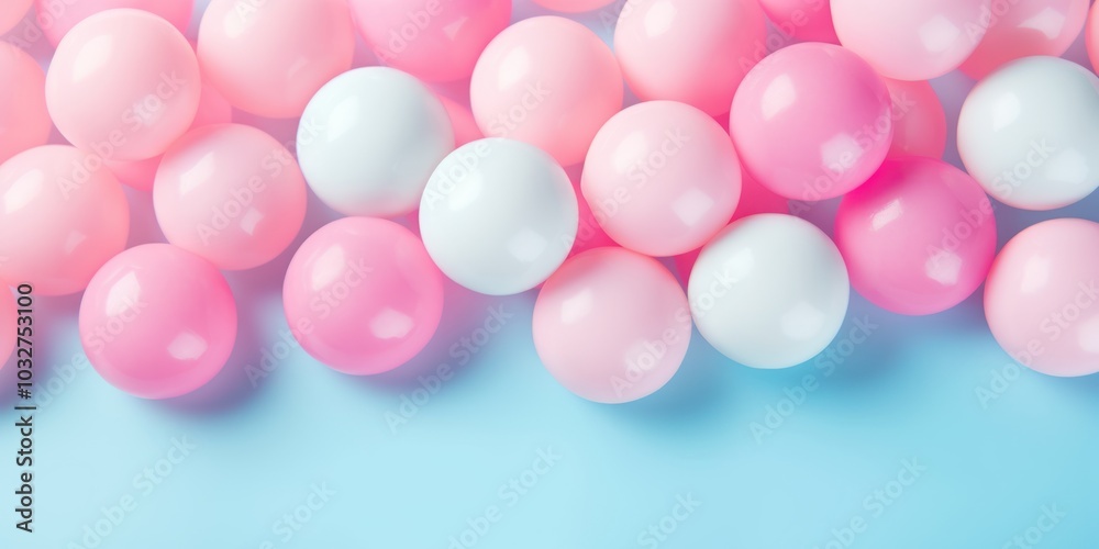 Bubble Gum Abstract on Blue Background with Copy Space for Text, Design. Сollection of soft, creamy, spheres in pastel colors. Bubble Gum Abstract on Blue Background with Copy Space for Text, Design. Сollection of soft, creamy, spheres in pastel colors.